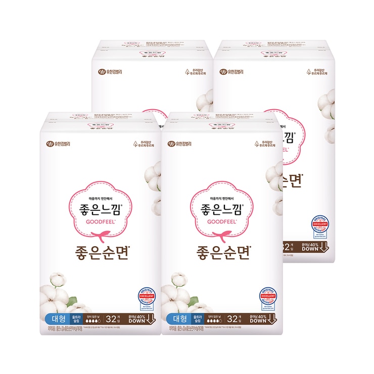 좋은느낌 좋은순면 슬림 날개 대형 32개 x 4팩