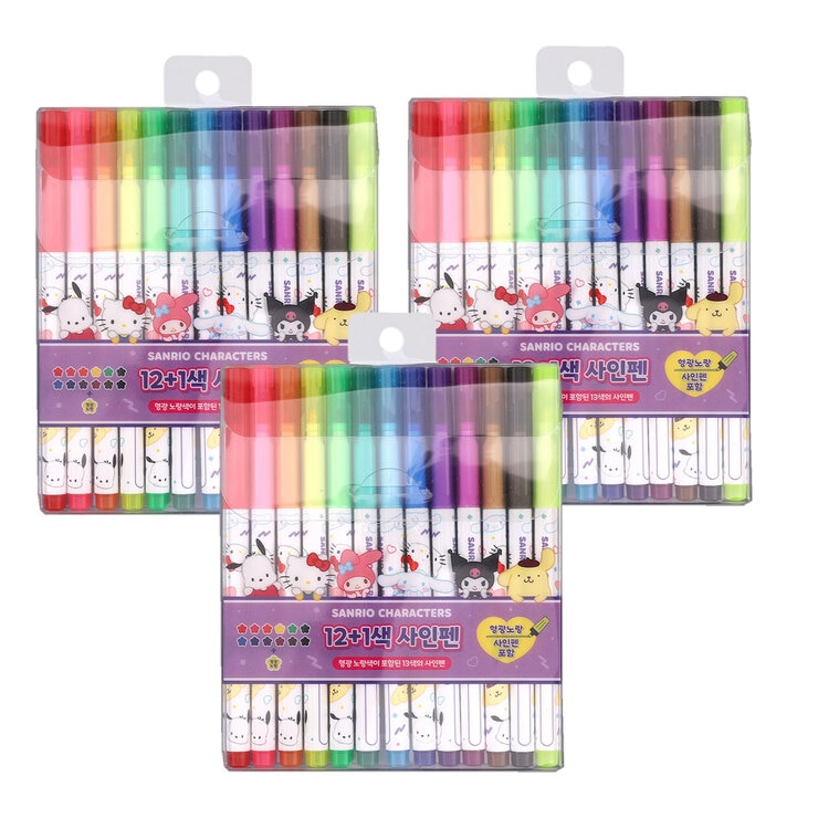 산리오캐릭터즈 12 + 1 사인펜 세트 3개