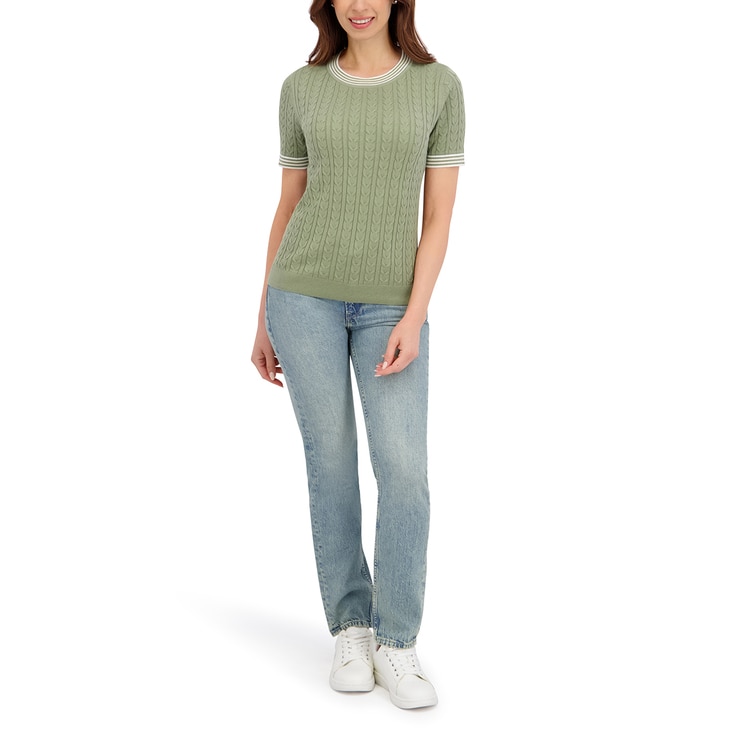 할스톤 여성 케이블 반소매 니트