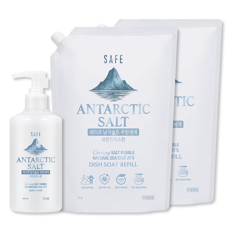 SAFE 남극솔트 주방세제 480ml + 리필 1L x 2