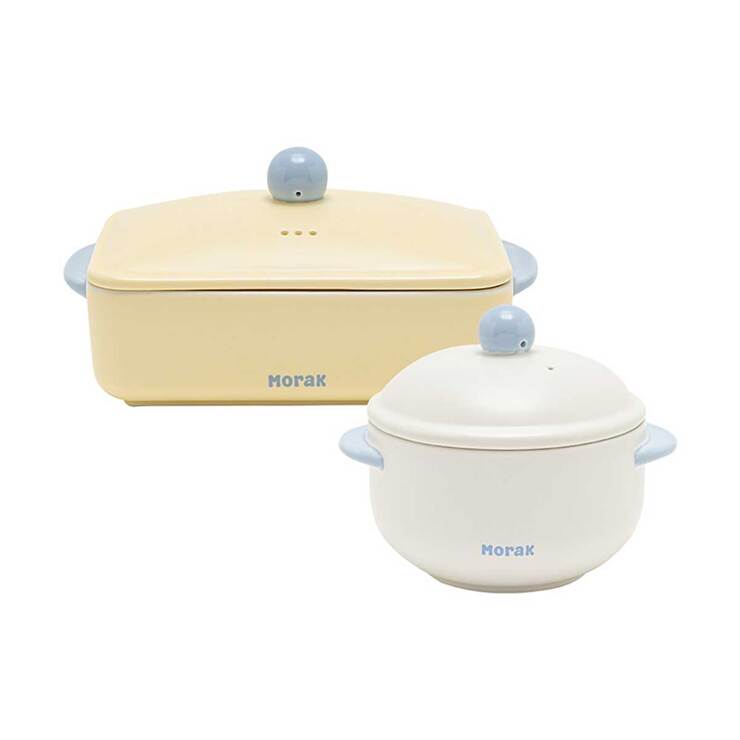 윤도자기 모락 찜기 2P (직사각 770ml +원형)