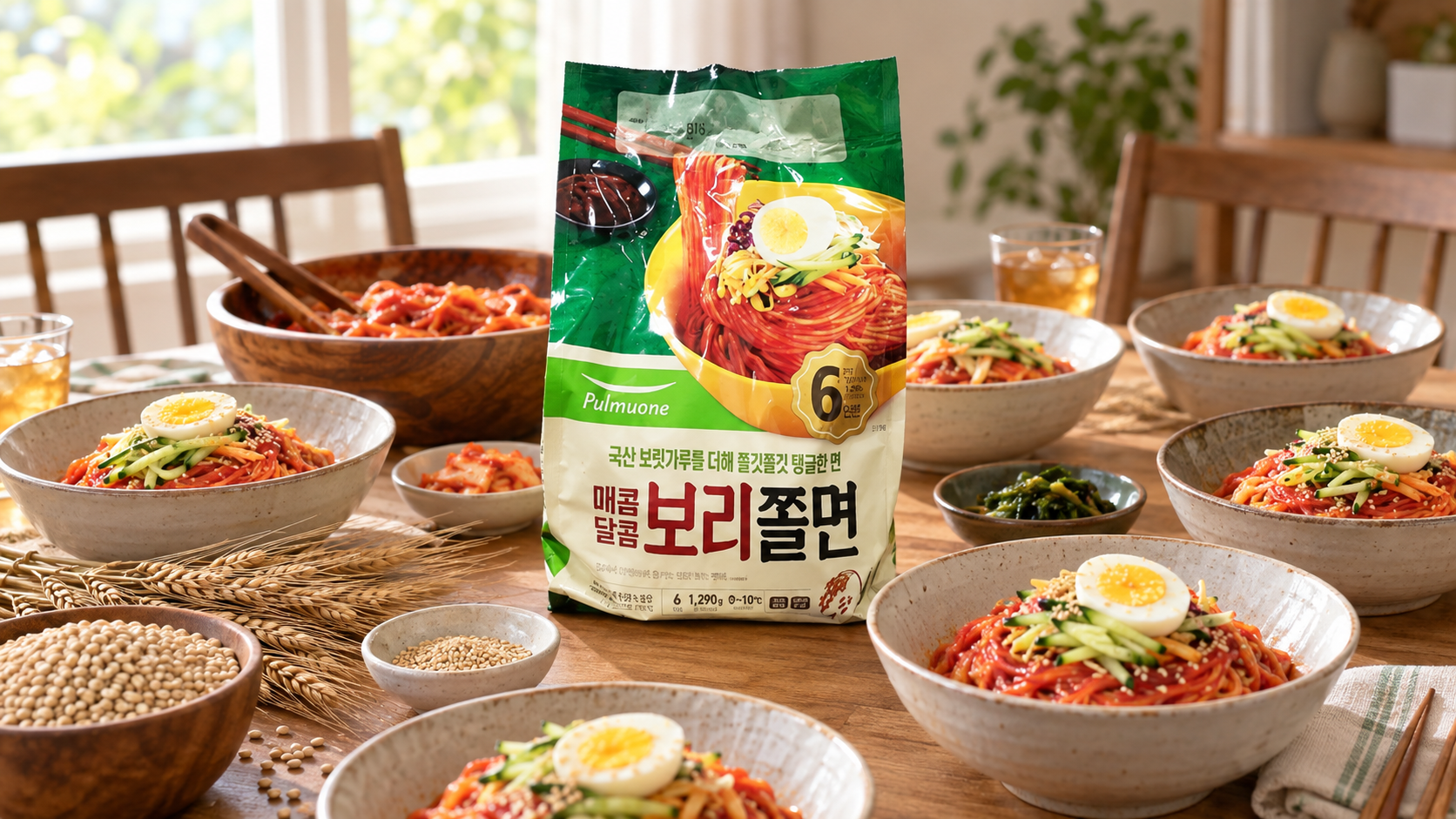 찬물에 헹궈 바로 즐기는 구성, 풀무원 보리쫄면 1290G (6인분) 실제 매물 리뷰 상세 이미지 1