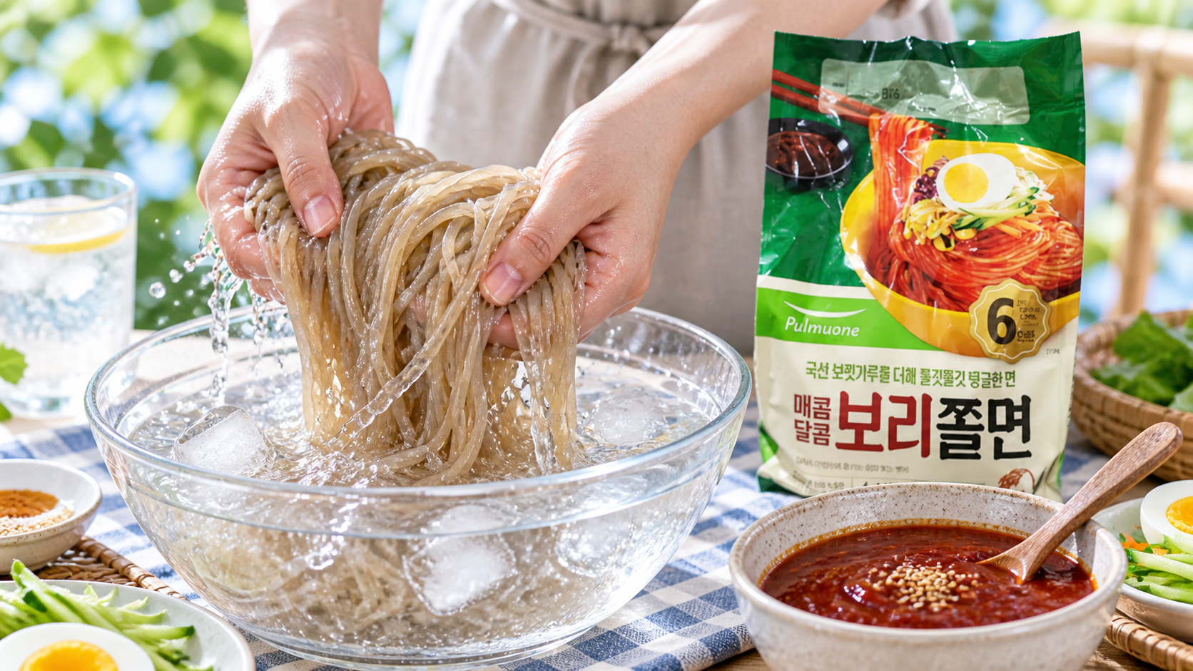 찬물에 헹궈 바로 즐기는 구성, 풀무원 보리쫄면 1290G (6인분) 실제 매물 리뷰 상세 이미지 2