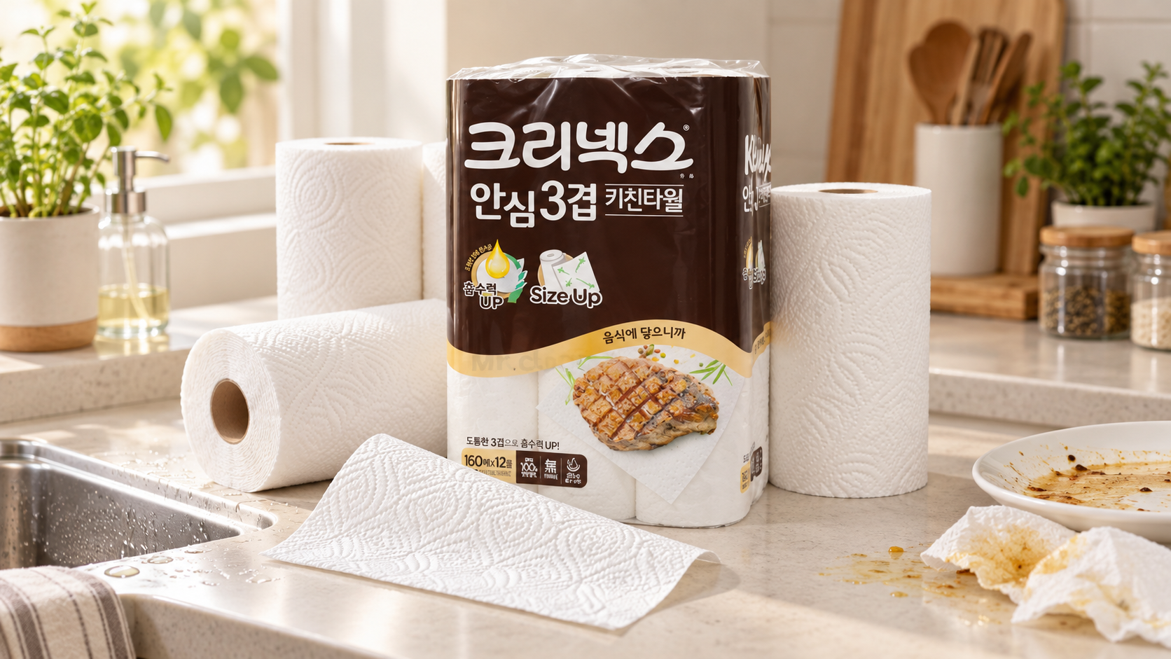 크리넥스 안심 키친타월 160매 12롤 3겹 실제 매물 리뷰, 물기·기름기 정리에 맞춘 구성 살펴보기 상세 이미지 1