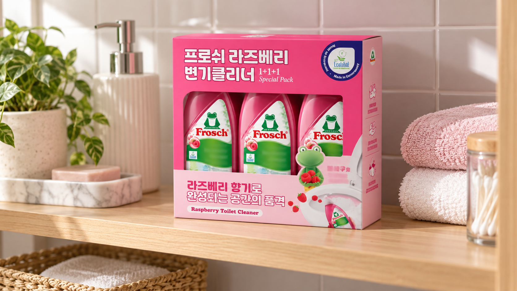 프로쉬 변기클리너 750MLX3 라즈베리, 병 구성과 포장 표기 상세 이미지 2